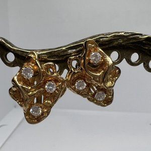 Vintage White Rhinestone Gold tone Cluster Clip On Earrings